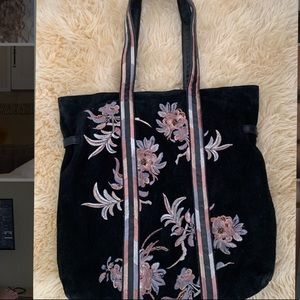 Free People Black Suede Tote w/ beaded detail